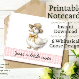 Whimsical Goose Printable Notecard Set – 6 A2 Greeting Cards